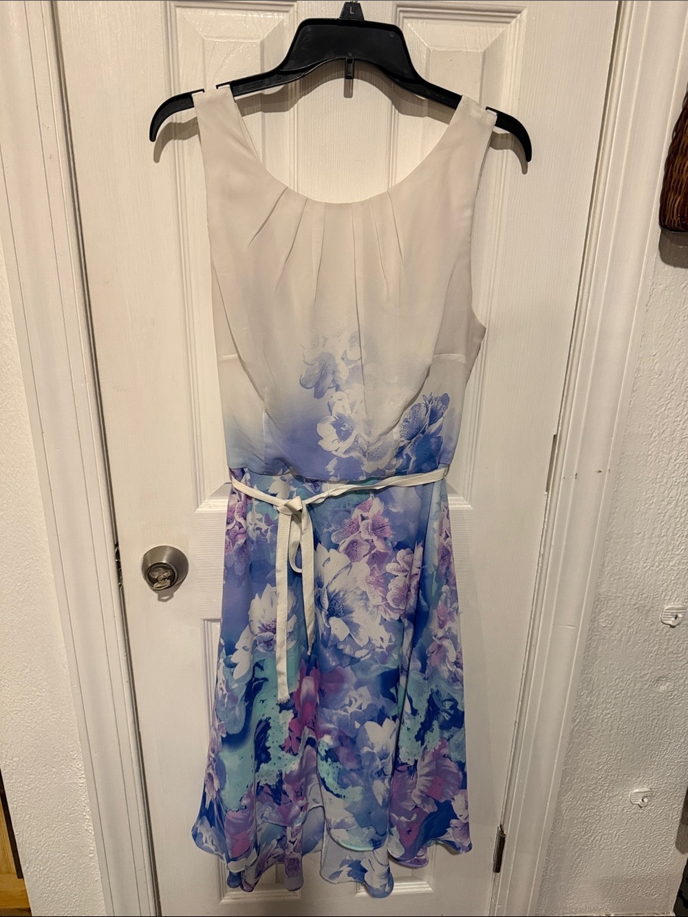 S.L. Fashions White and Blue Floral Ombre Midi Dress